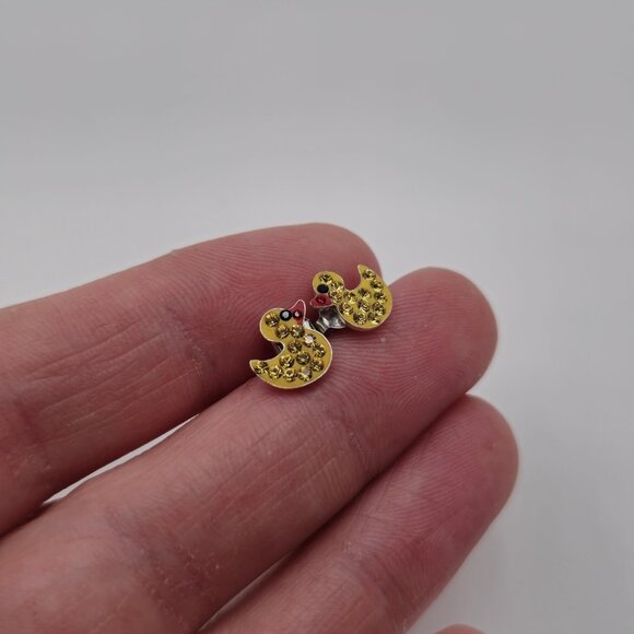 Sterling Silver Adorable Crystal Duck Small Stud Earrings A3257 - Picture 2 of 6